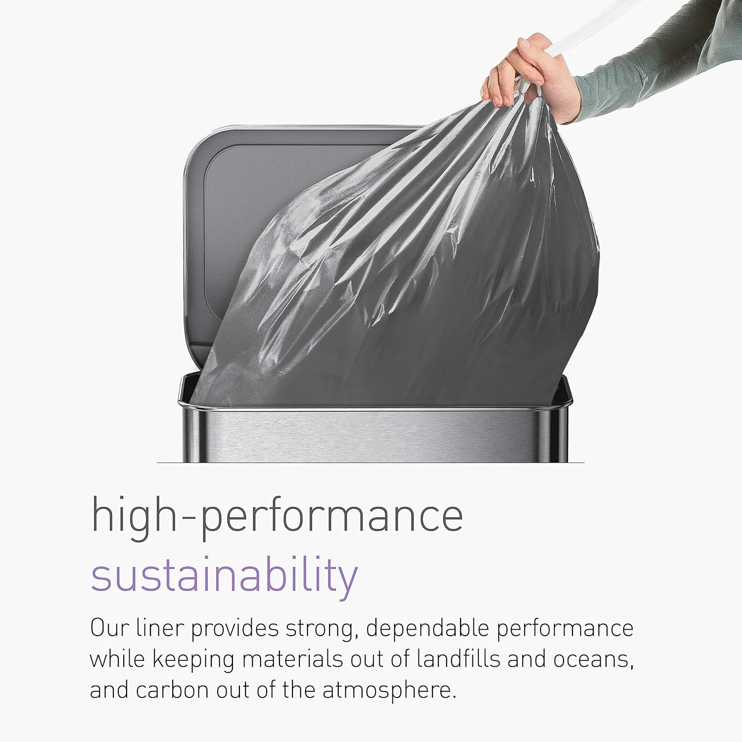 simplehuman 50% Post-Consumer Recycled Odorsorb Tall Kitchen Drawstring Trash Bags, 13 Gal, 80 Count