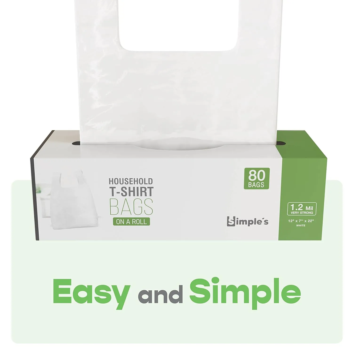 Simple's Plastic Bags with Handles For Small Business, (3 Pack=240 Bags) Shopping Grocery, Plastic T Shirts Bag, Dispenser Roll - Measures 12"x7"x22", 1.2 Mil Thickness