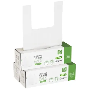 Simple's Plastic Bags with Handles For Small Business, (3 Pack=240 Bags) Shopping Grocery, Plastic T Shirts Bag, Dispenser Roll - Measures 12"x7"x22", 1.2 Mil Thickness