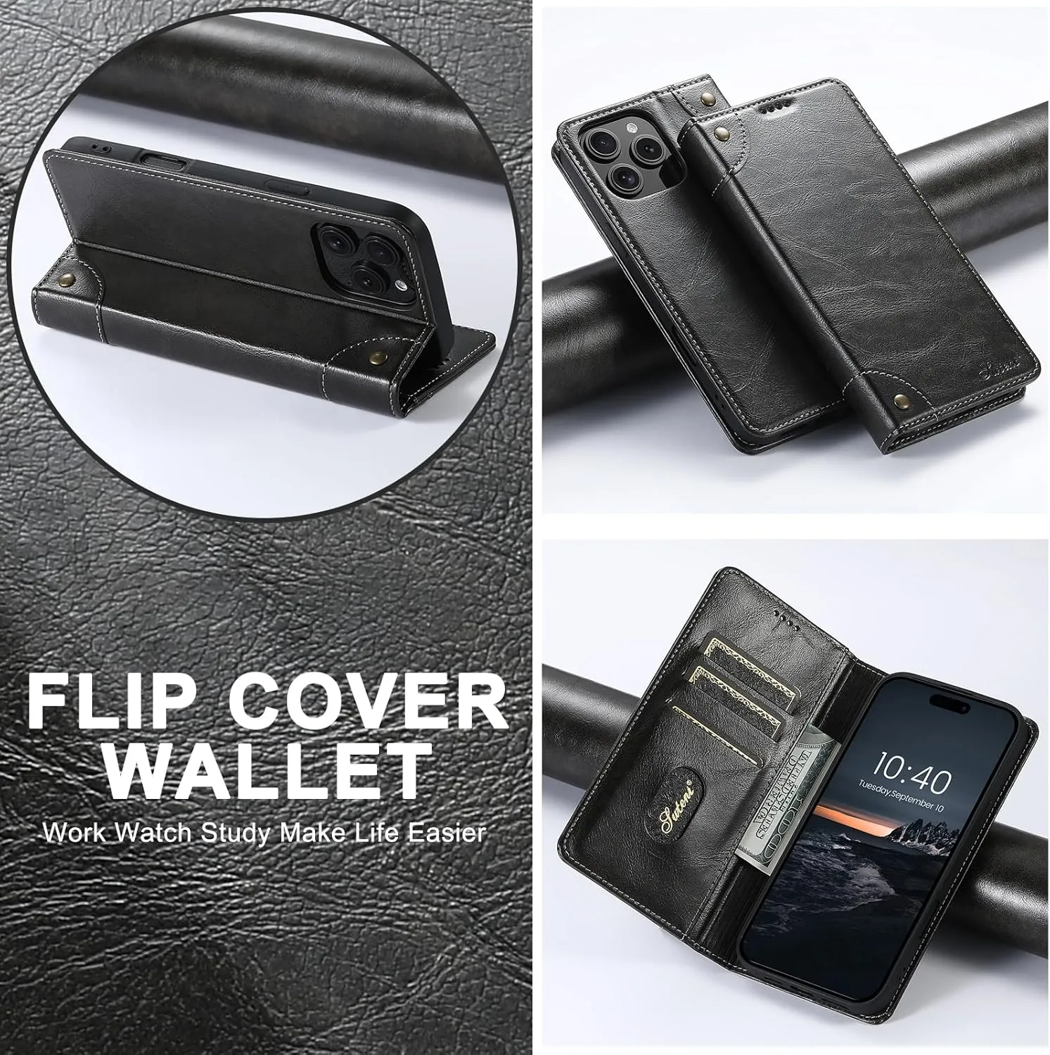 SINIANL Compatible with iPhone 16 Pro Max Case Wallet with Magnetic Kickstand Credit Card Holder, Leather Folio Flip Cover Wallet Case for iPhone 16 Pro Max Dark Gray