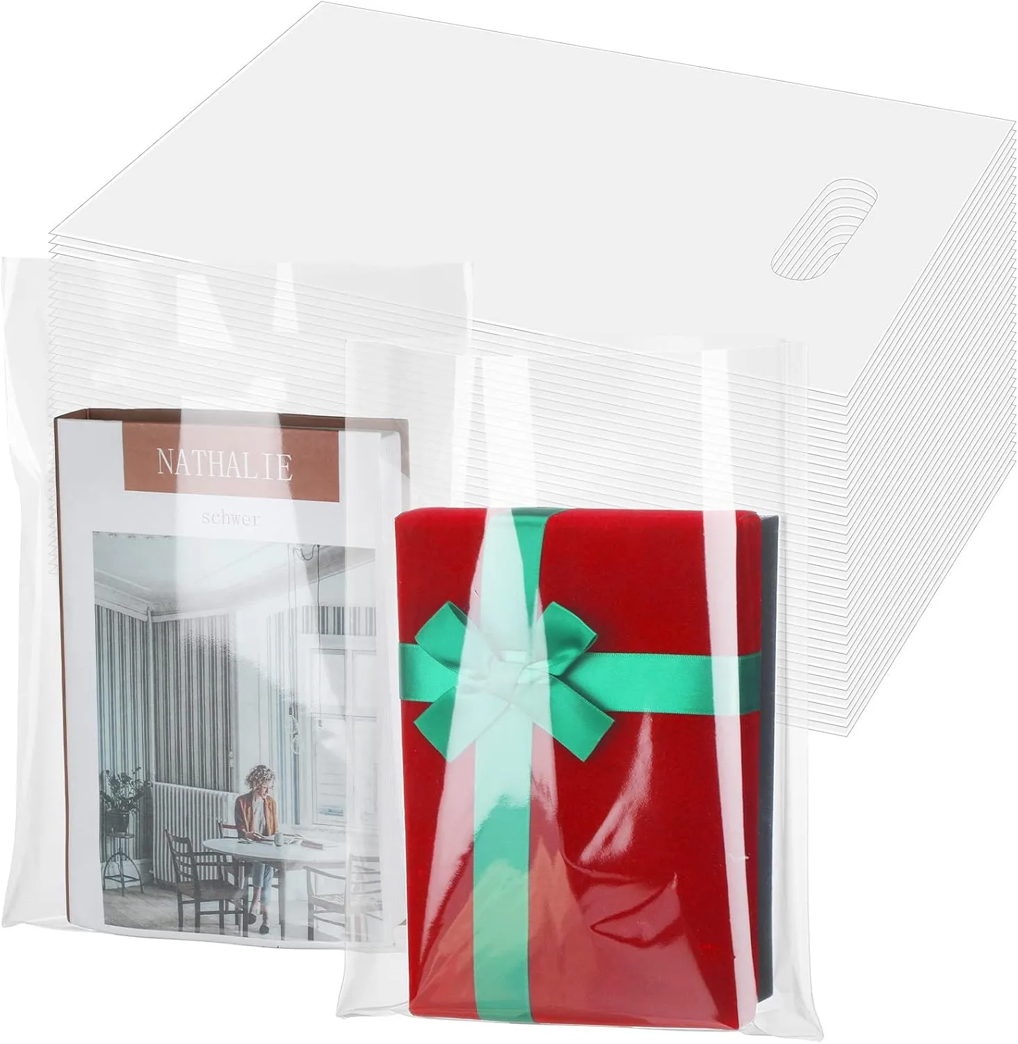 Sinmoe 200 Pack Plastic Bag with Handles Bulk Plastic Merchandise Die Cut Handle LDPE Gift Bags for Small Business Retail Gifts Shopping Trade