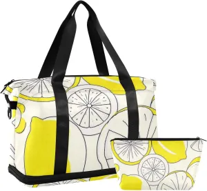 Sketch Lemon Yellow Summer Duffel Bags Sport Training Bag with Adjustable Strap for Trip Foldable