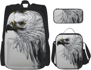 Sketching an eagle Large capacity durable school bag   pencil case   lunch bag, accompany your children to study happily every day
