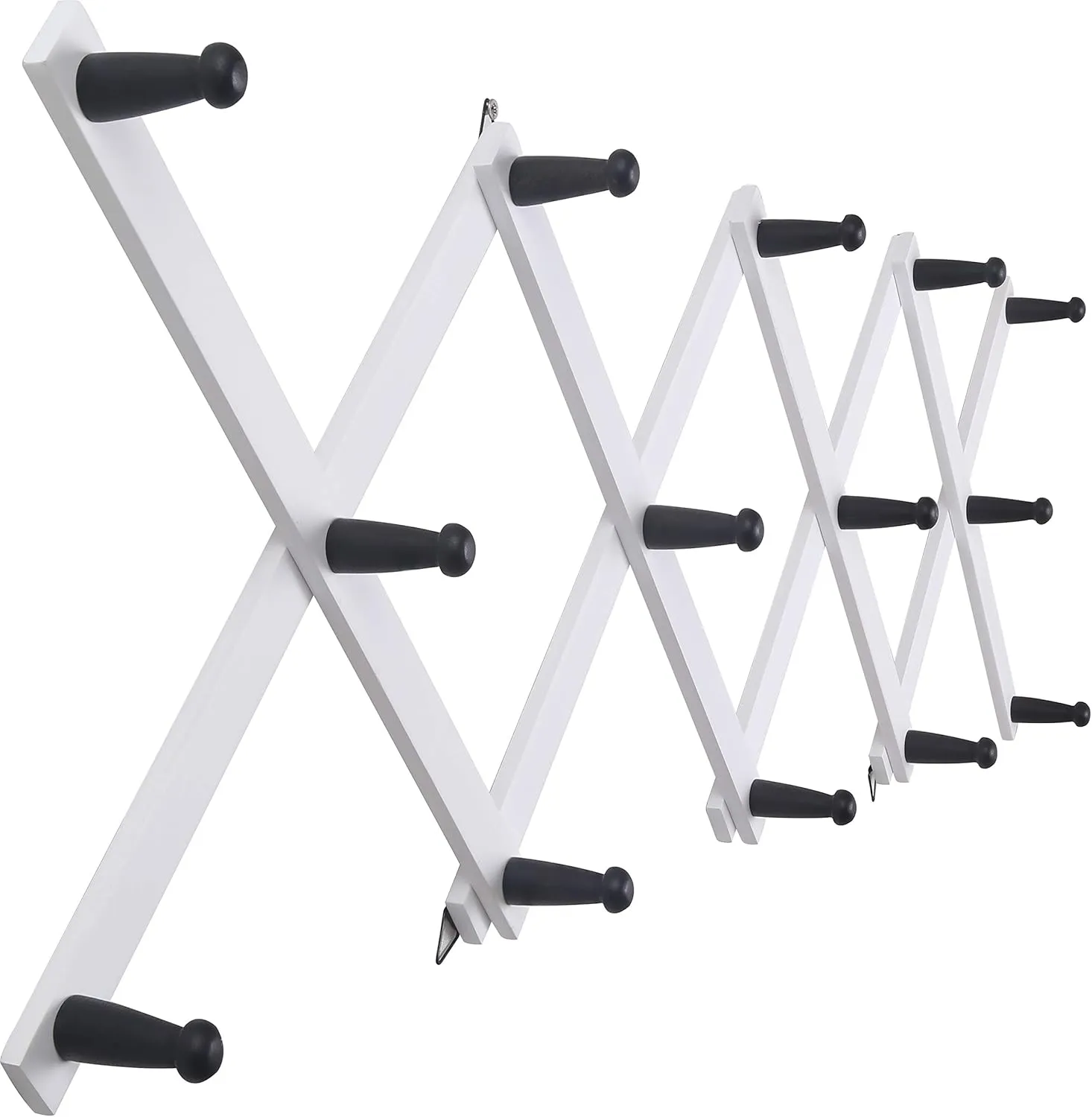 SKOLOO Hat Rack for Wall with 14 Hooks, Solid Wooden, Modern, Expandable Coat Rack Wall Mount for Coats, Hats, Bags, Baseball Caps, Black on White