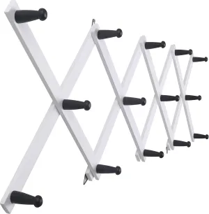 SKOLOO Hat Rack for Wall with 14 Hooks, Solid Wooden, Modern, Expandable Coat Rack Wall Mount for Coats, Hats, Bags, Baseball Caps, Black on White