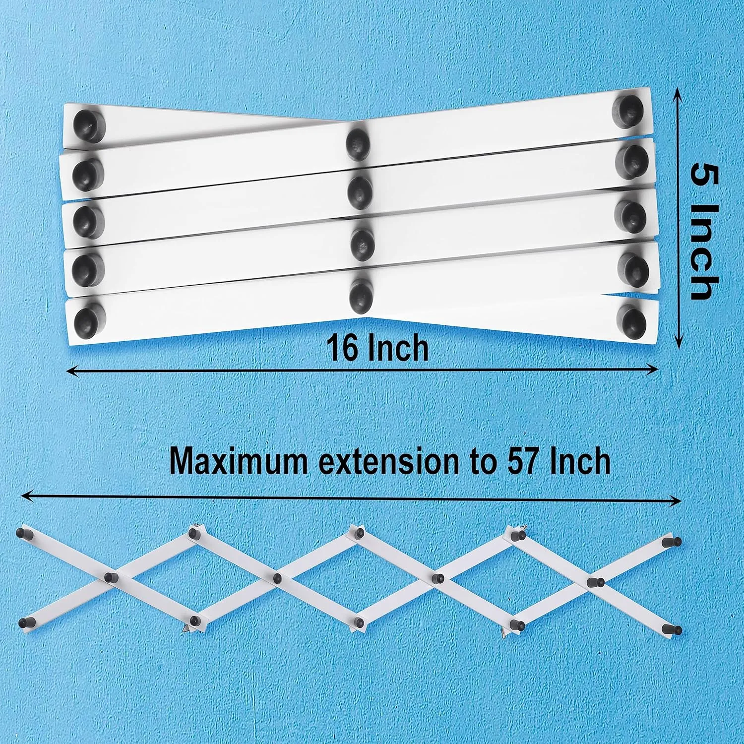 SKOLOO Hat Rack for Wall with 14 Hooks, Solid Wooden, Modern, Expandable Coat Rack Wall Mount for Coats, Hats, Bags, Baseball Caps, Black on White