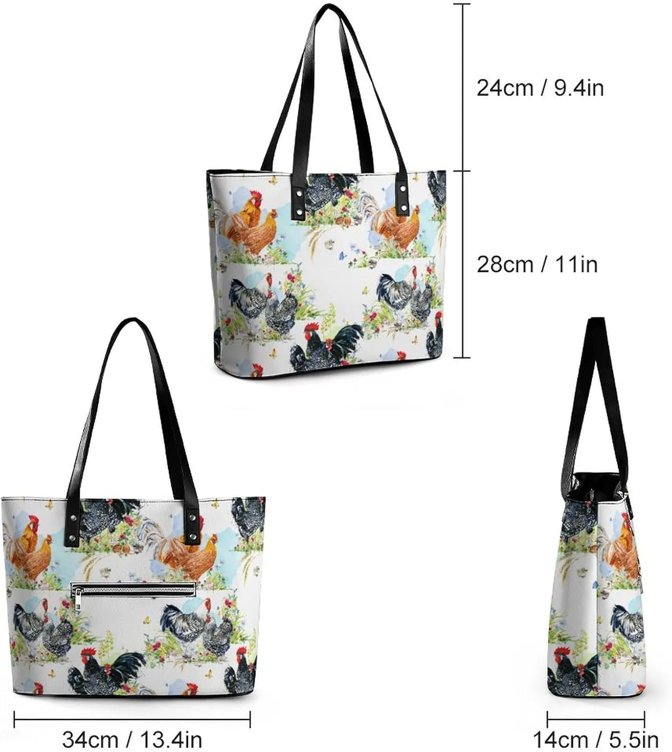 Skull Flowers Cherry Black And White Leather Handbag Smooth Wrinkle Resistant Lightweight And Convenient