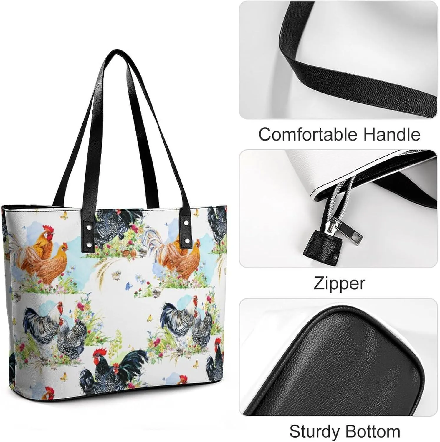 Skull Flowers Cherry Black And White Leather Handbag Smooth Wrinkle Resistant Lightweight And Convenient