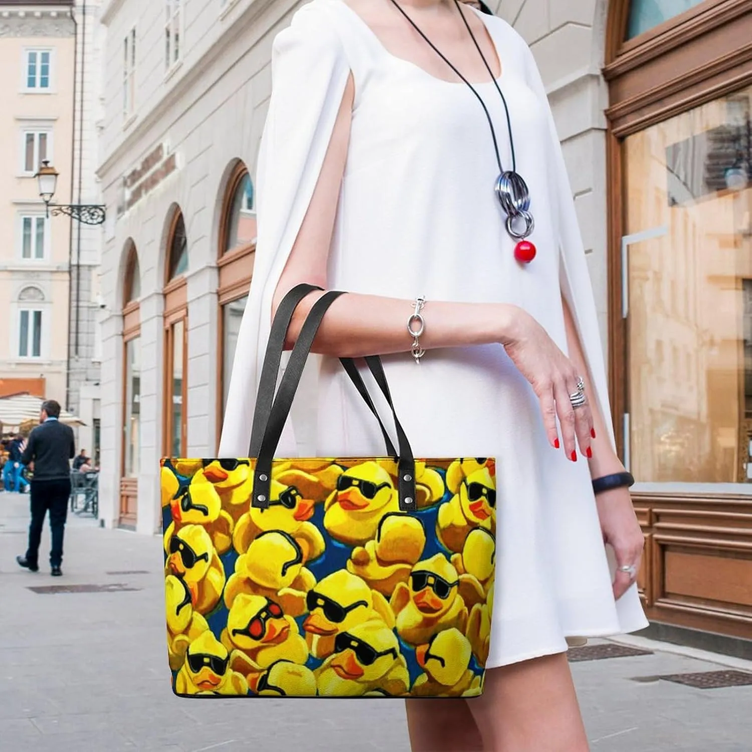 Skull Flowers Cherry Black And White Leather Handbag Smooth Wrinkle Resistant Lightweight And Convenient