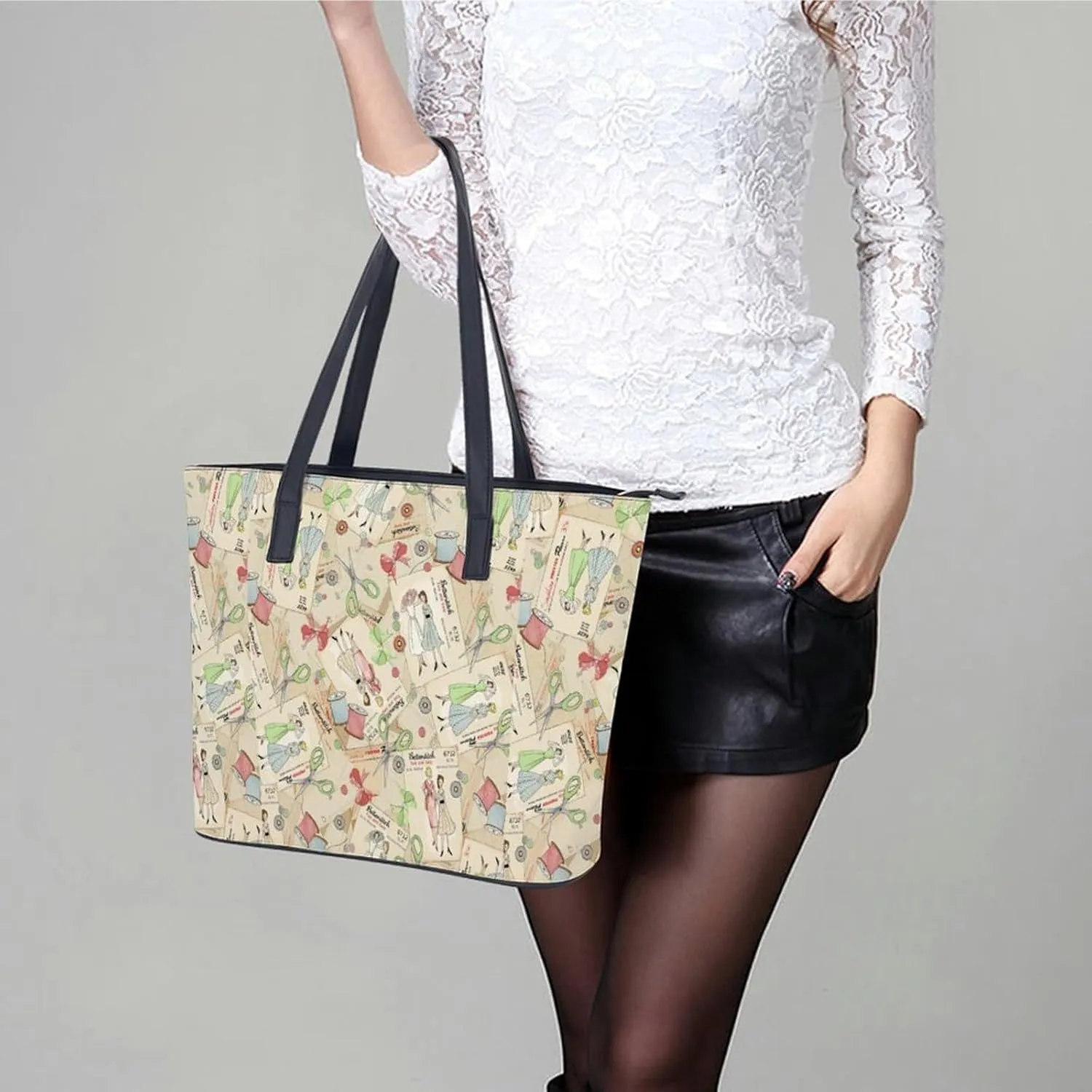 Skull Flowers Cherry Black And White Leather Handbag Smooth Wrinkle Resistant Lightweight And Convenient