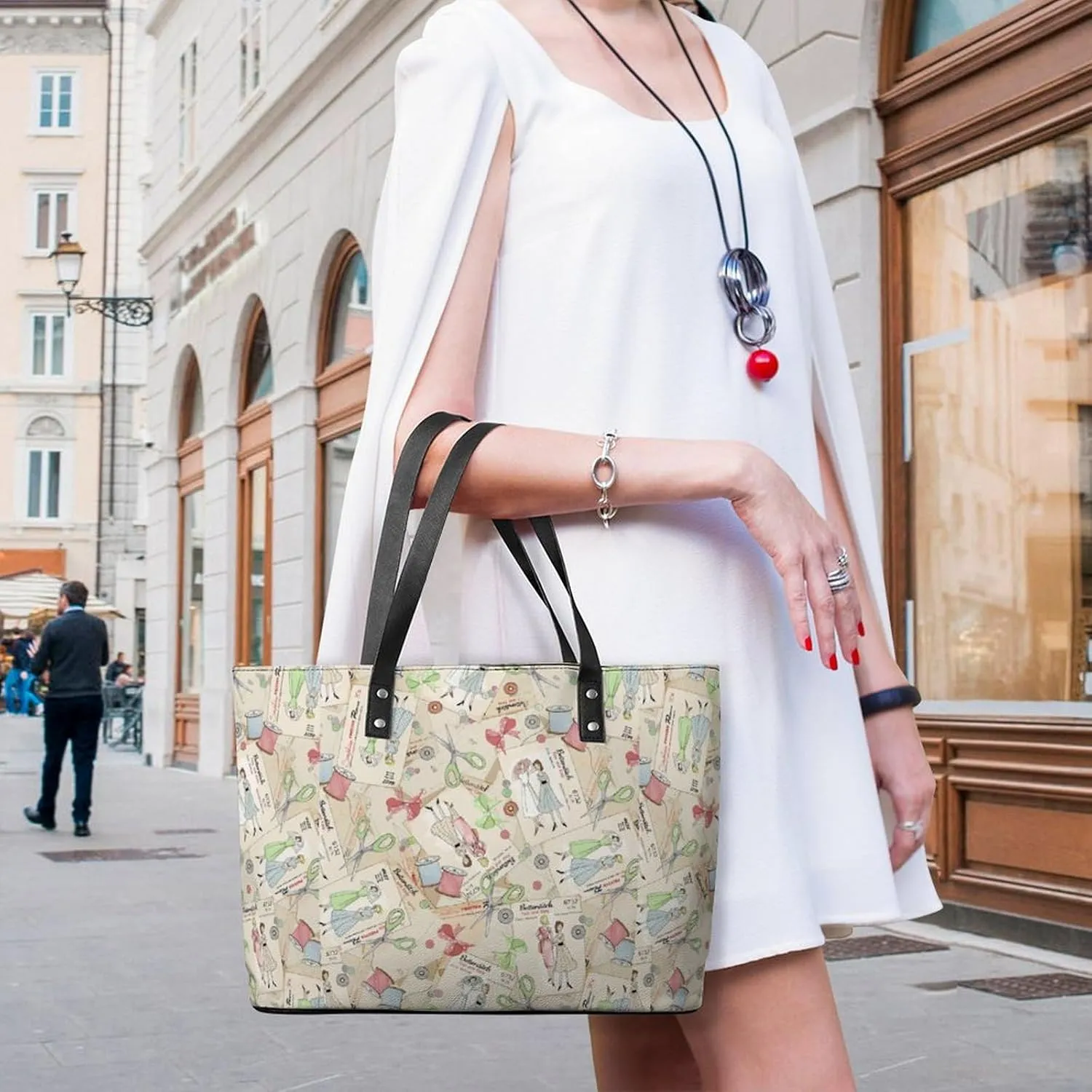 Skull Flowers Cherry Black And White Leather Handbag Smooth Wrinkle Resistant Lightweight And Convenient