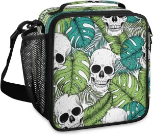 Skull Tropic Leaf Lunch Box for Women Insulated Meal Prep Bag Lunchbox Men Small Lunch Boxes Reusable Lunch Bag with Adjustable Shoulder Strap for Office Work Picnic