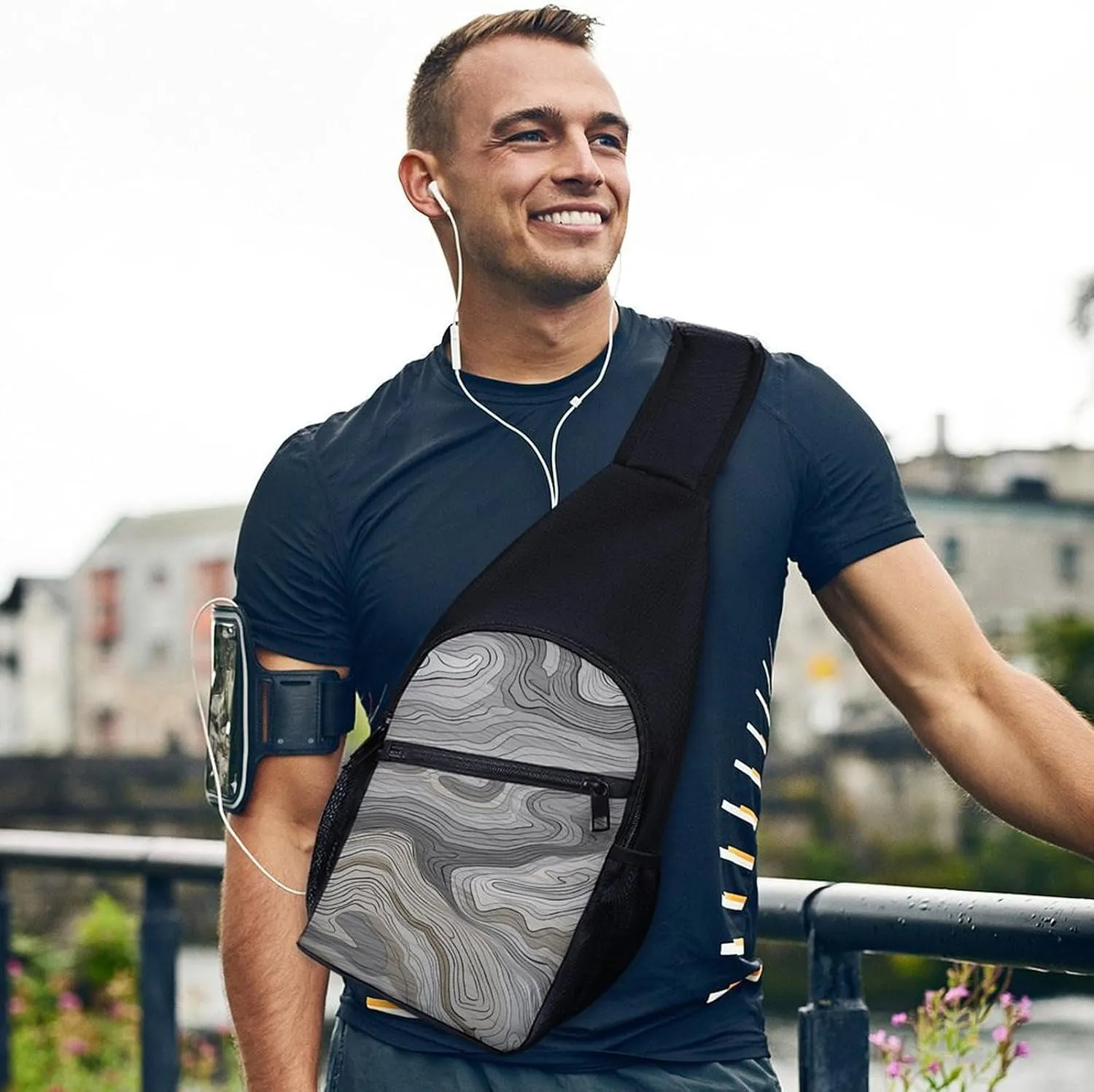 Sling Backpack for Women Men Crossbody Chest Bag Travel Gray Wooden Texture Daypack Shoulder Bag for Hiking