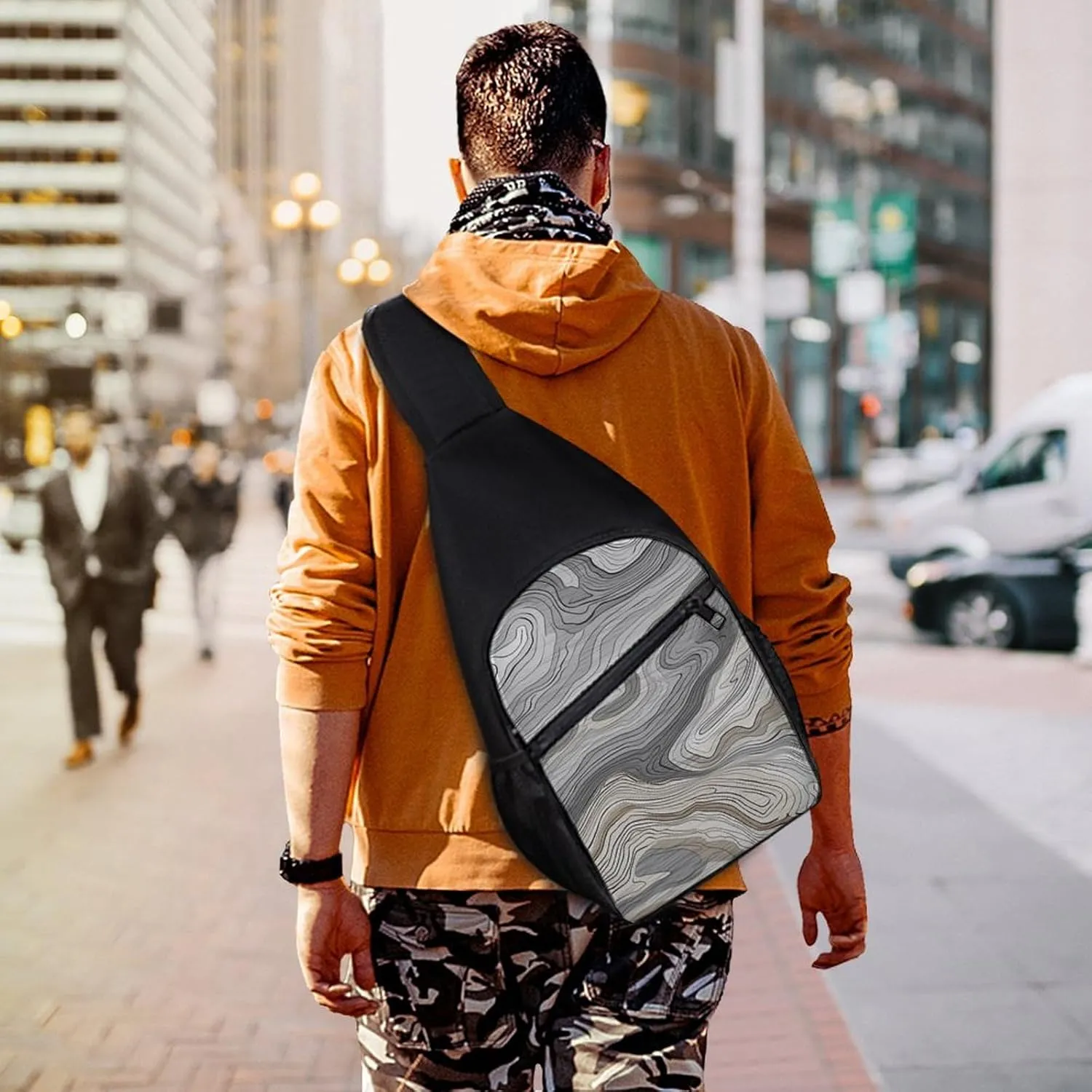 Sling Backpack for Women Men Crossbody Chest Bag Travel Gray Wooden Texture Daypack Shoulder Bag for Hiking