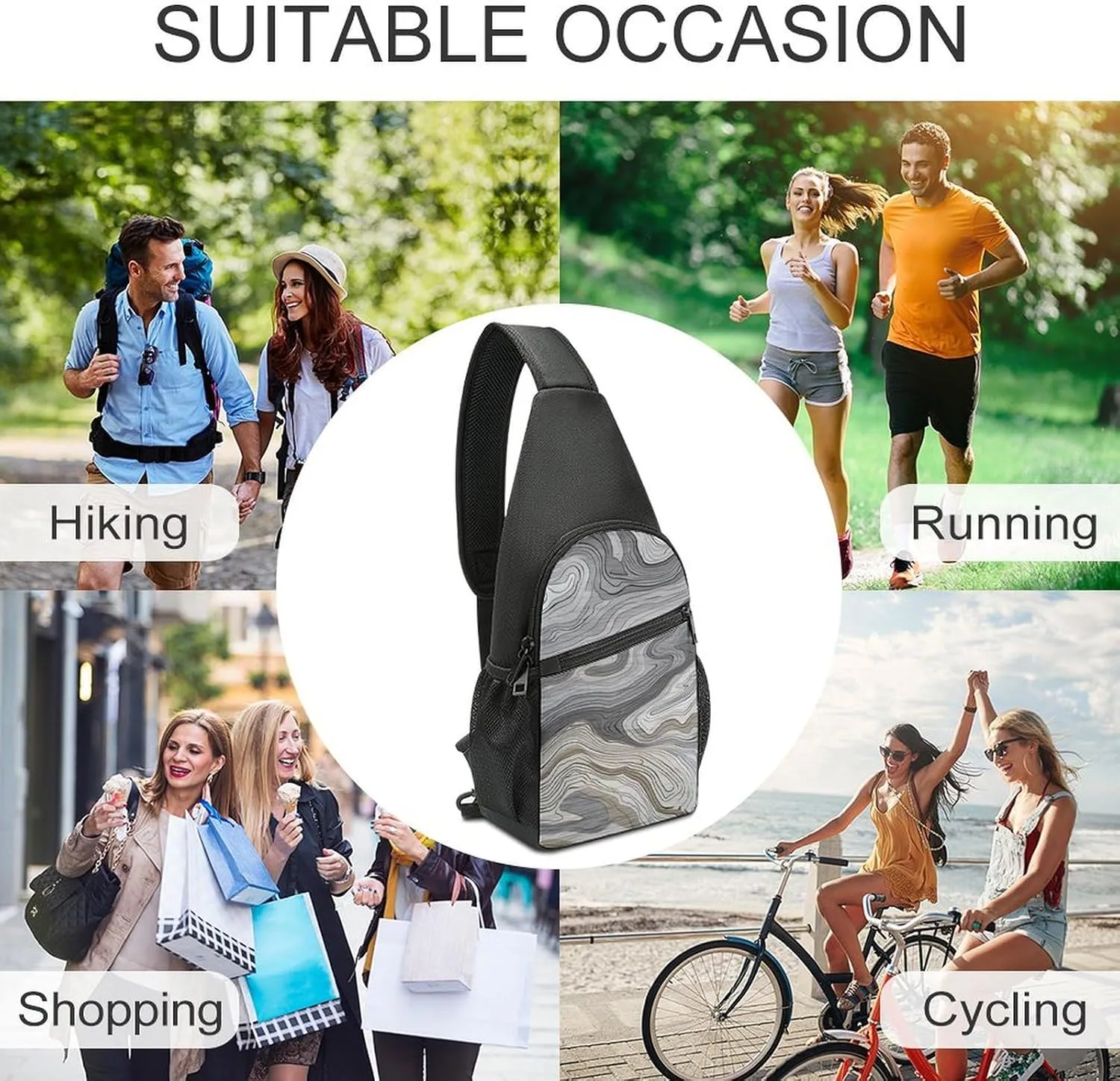 Sling Backpack for Women Men Crossbody Chest Bag Travel Gray Wooden Texture Daypack Shoulder Bag for Hiking