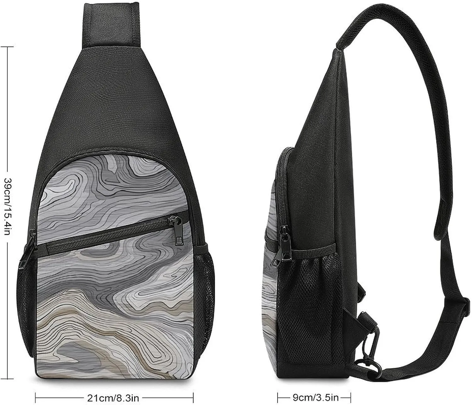 Sling Backpack for Women Men Crossbody Chest Bag Travel Gray Wooden Texture Daypack Shoulder Bag for Hiking