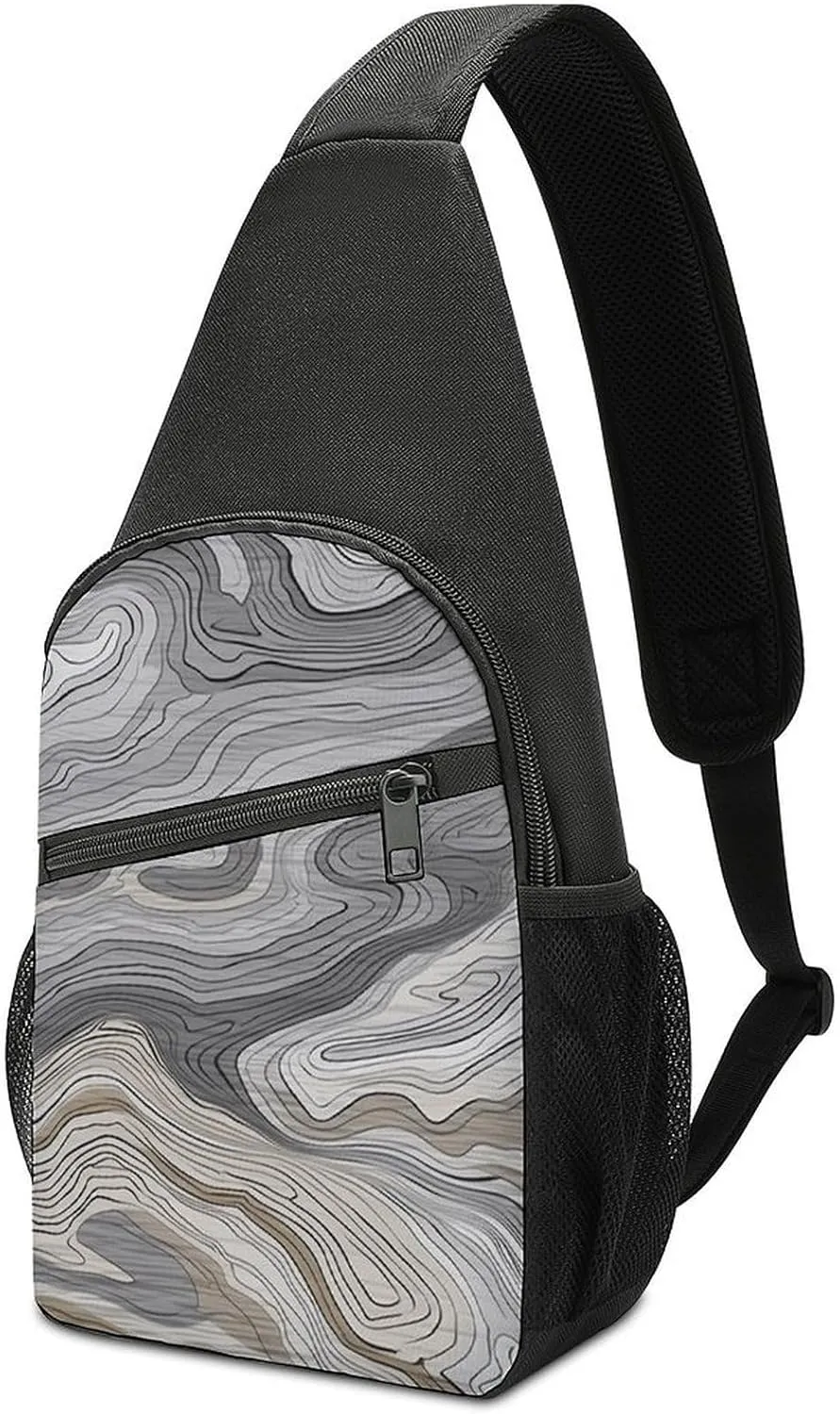 Sling Backpack for Women Men Crossbody Chest Bag Travel Gray Wooden Texture Daypack Shoulder Bag for Hiking