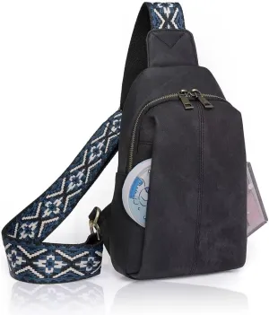 Sling Bag for Women Crossbody Purse Vegan Leather Crossbody Bags Fanny Pack Purse Backpack Over Shoulder Bag with Adjustable Guitar Strap for Travel, Black