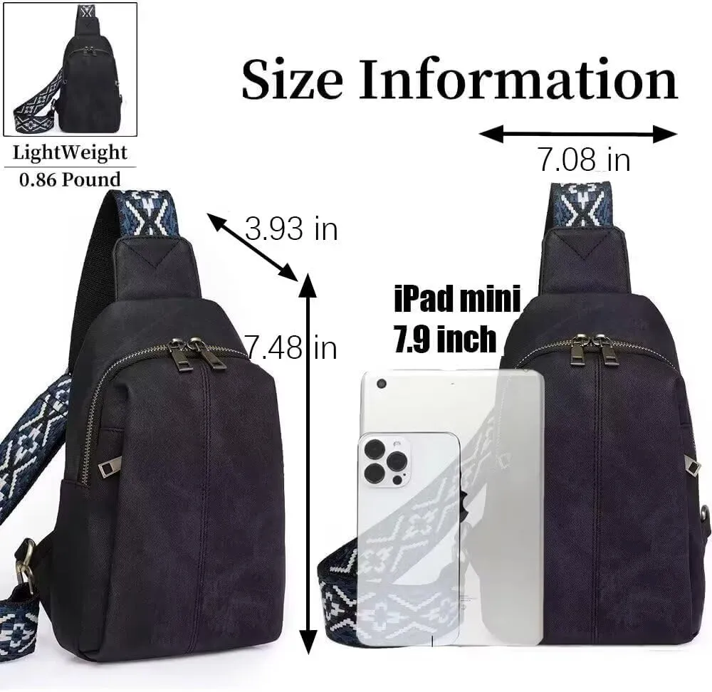 Sling Bag for Women Crossbody Purse Vegan Leather Crossbody Bags Fanny Pack Purse Backpack Over Shoulder Bag with Adjustable Guitar Strap for Travel, Black