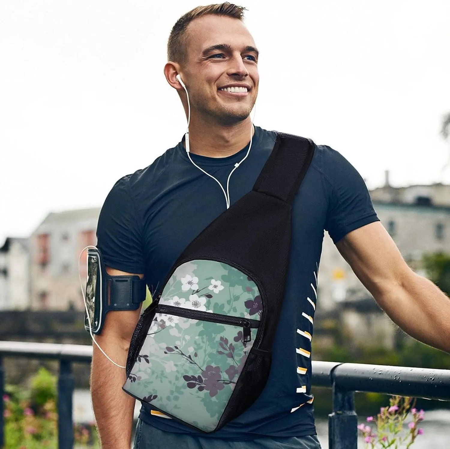 Sling Bag for Women Men Crossbody Bag Chest Bag Brown Wooden Sling Backpack Fanny Packs Travel Hiking Daypack