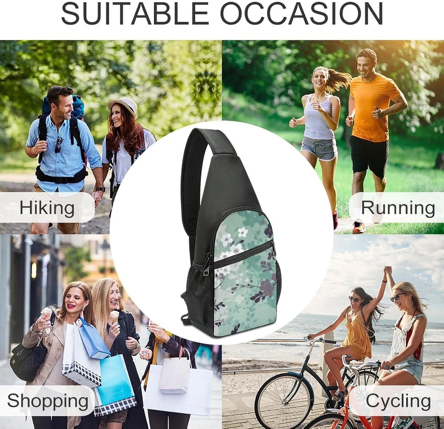 Sling Bag for Women Men Crossbody Bag Chest Bag Brown Wooden Sling Backpack Fanny Packs Travel Hiking Daypack