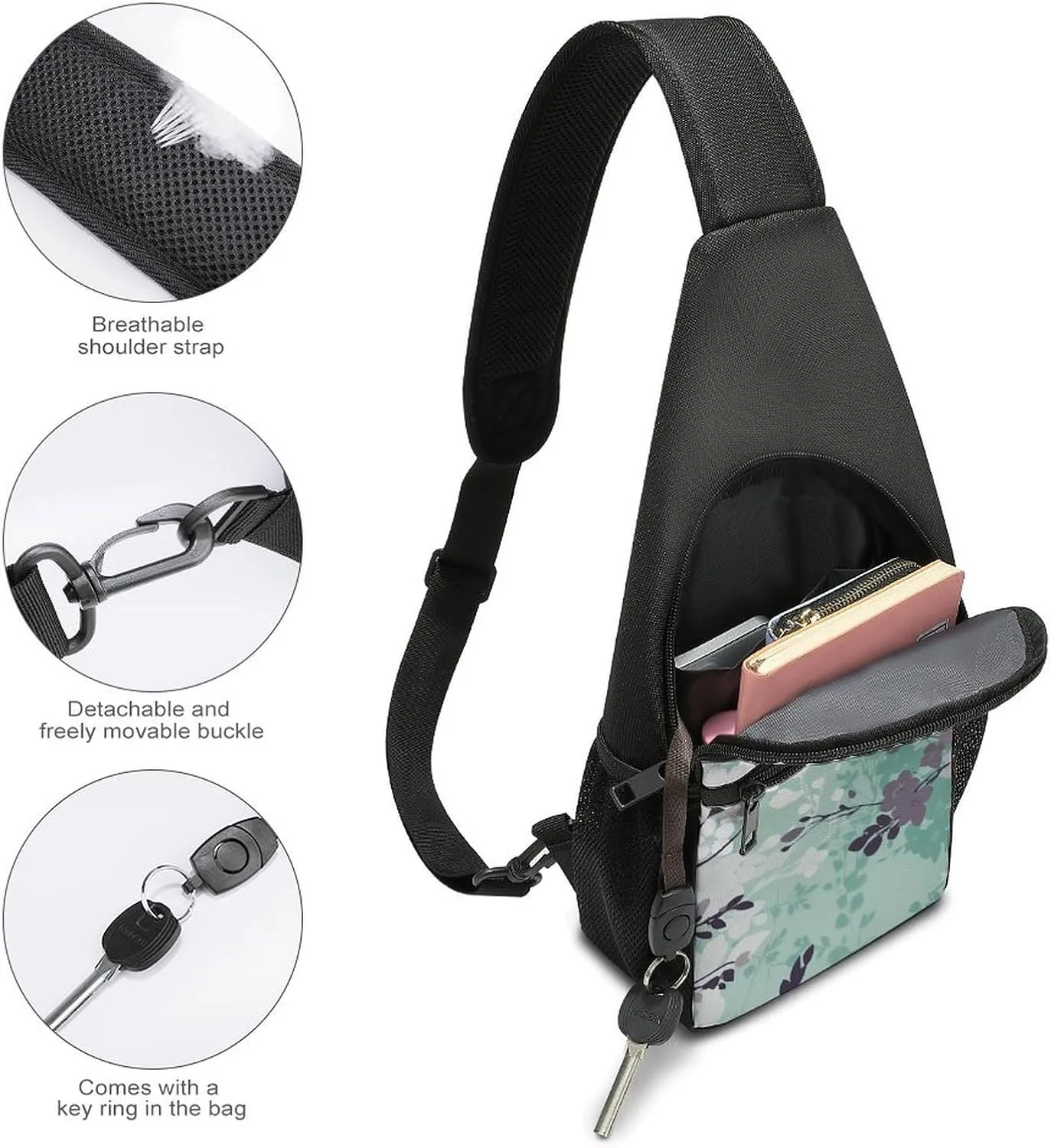 Sling Bag for Women Men Crossbody Bag Chest Bag Brown Wooden Sling Backpack Fanny Packs Travel Hiking Daypack