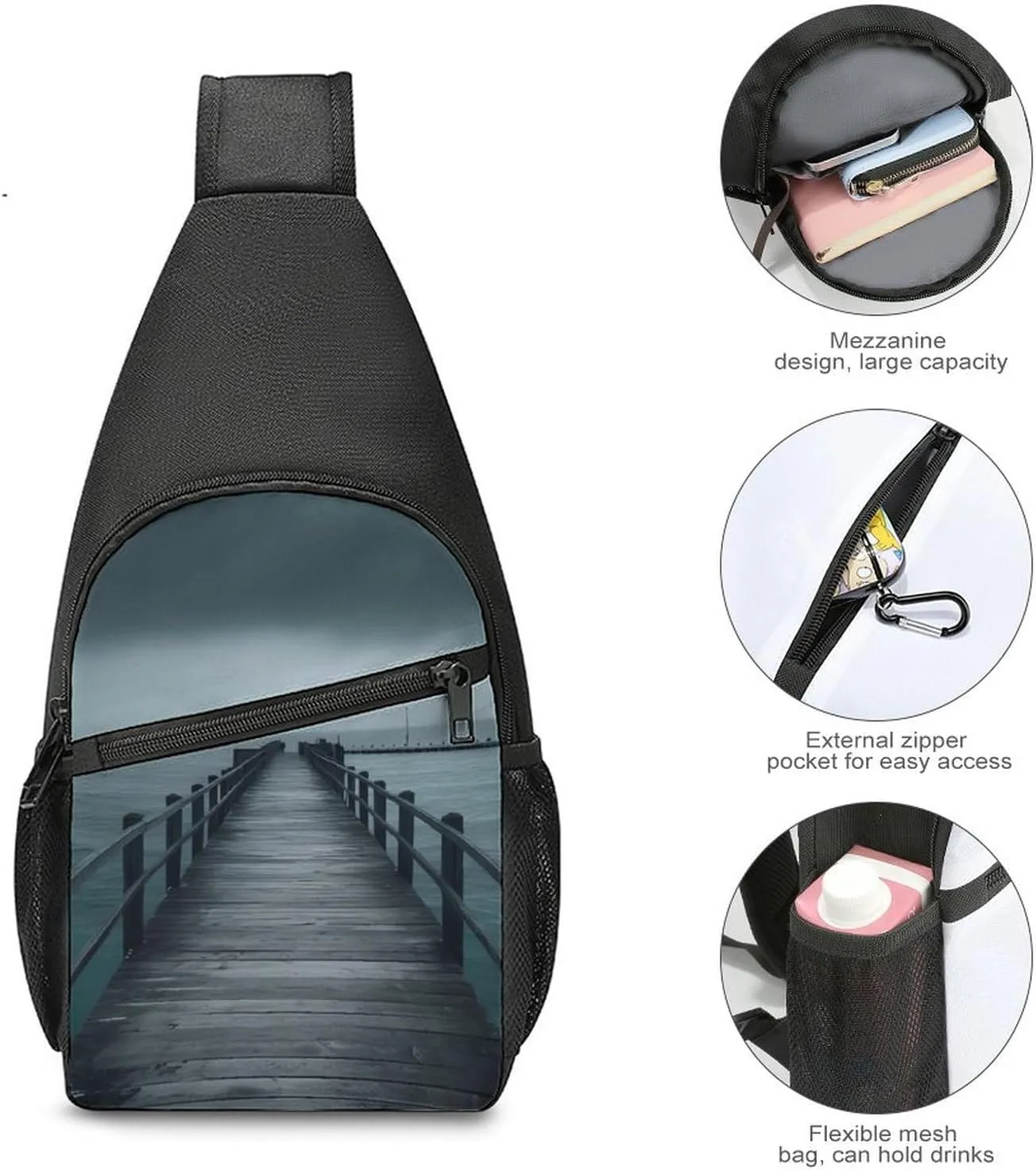 Sling Bag for Women Men Crossbody Bag Chest Bag Wooden Plank Road Sling Backpack Fanny Packs Travel Hiking Daypack