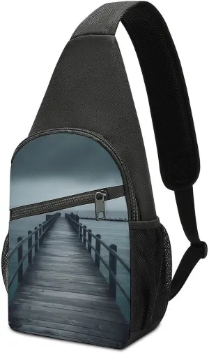 Sling Bag for Women Men Crossbody Bag Chest Bag Wooden Plank Road Sling Backpack Fanny Packs Travel Hiking Daypack