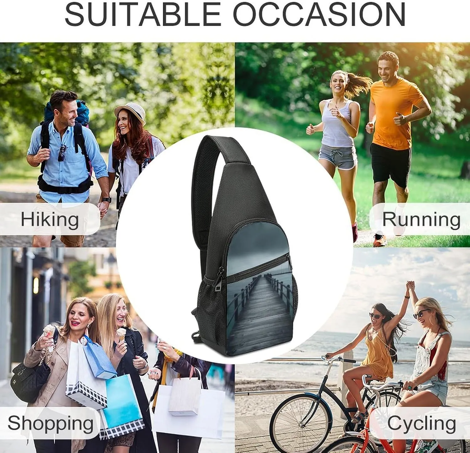 Sling Bag for Women Men Crossbody Bag Chest Bag Wooden Plank Road Sling Backpack Fanny Packs Travel Hiking Daypack