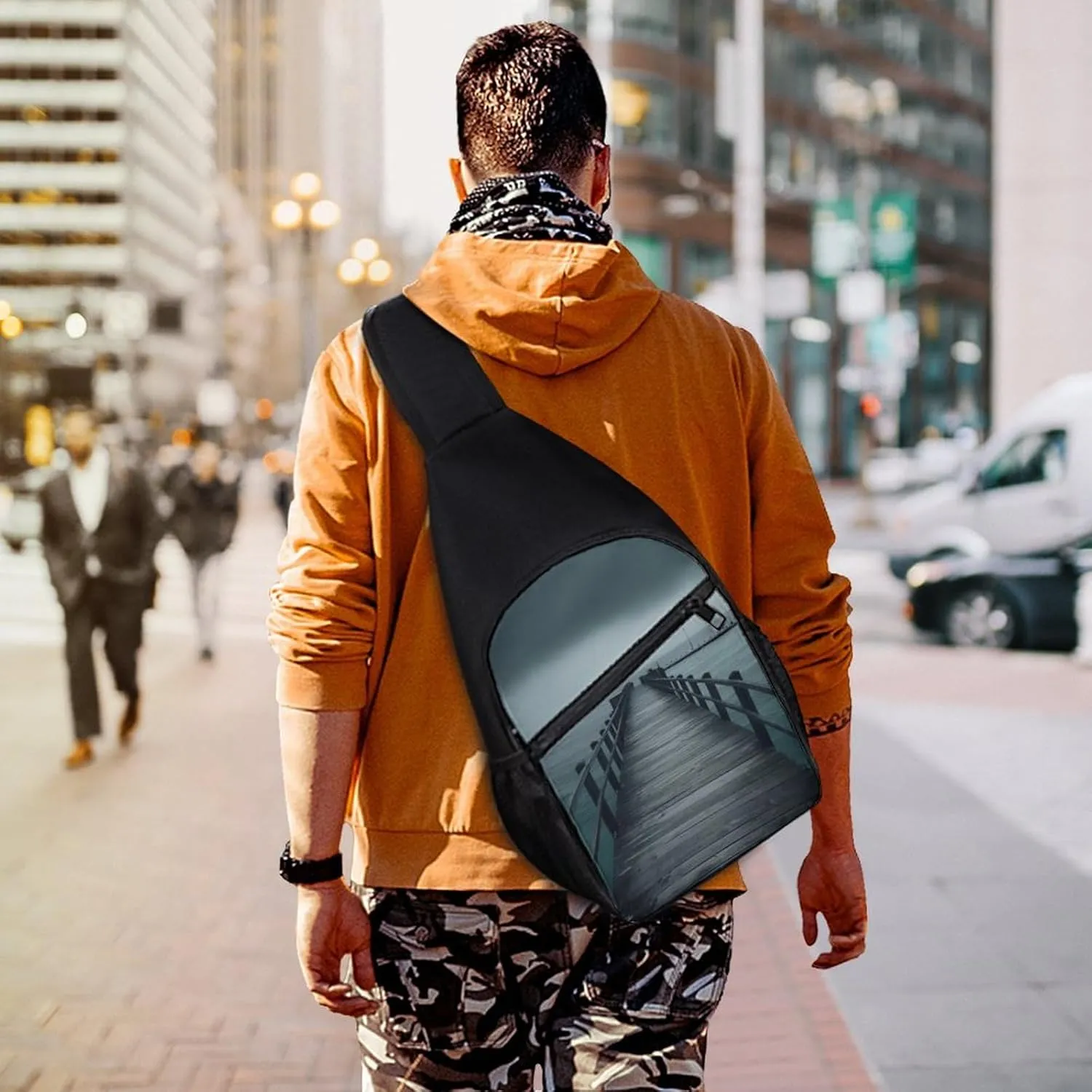 Sling Bag for Women Men Crossbody Bag Chest Bag Wooden Plank Road Sling Backpack Fanny Packs Travel Hiking Daypack
