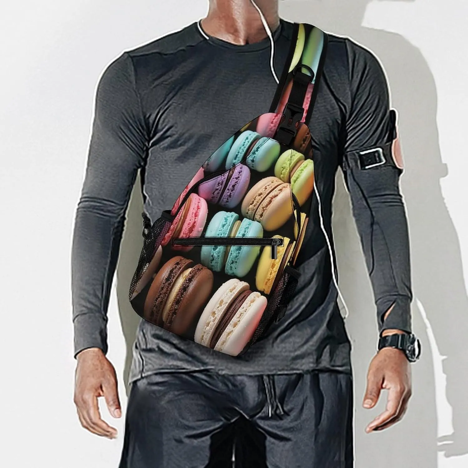 Sling Bag for Women Men Macaron Biscuit Flavored Pastries Travel Hiking Backpack Crossbody Shoulder Chest Bags Casual Daypack