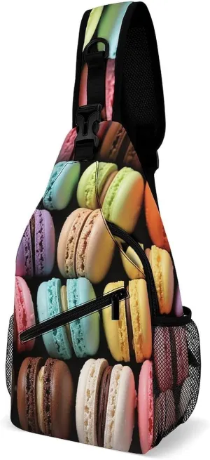 Sling Bag for Women Men Macaron Biscuit Flavored Pastries Travel Hiking Backpack Crossbody Shoulder Chest Bags Casual Daypack
