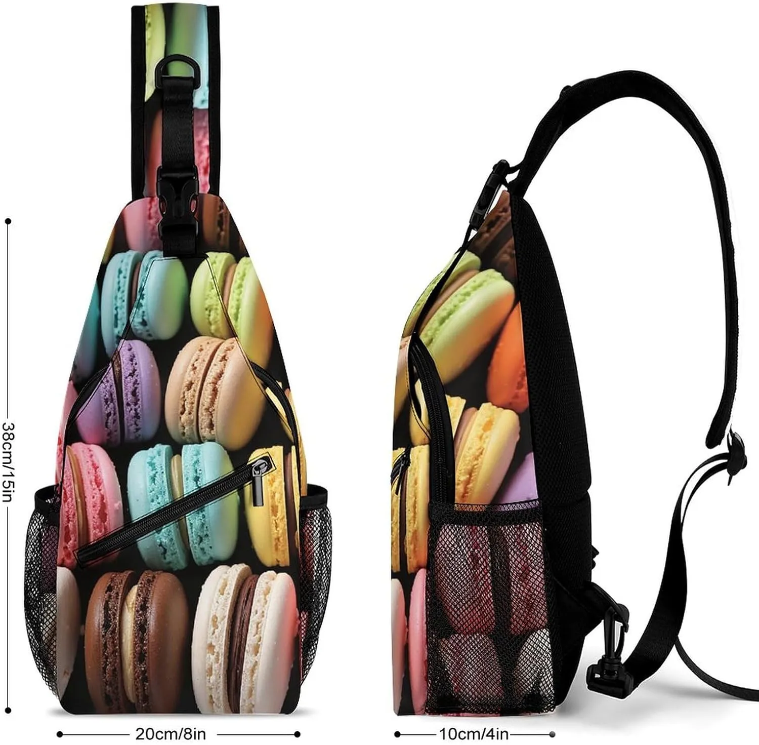 Sling Bag for Women Men Macaron Biscuit Flavored Pastries Travel Hiking Backpack Crossbody Shoulder Chest Bags Casual Daypack