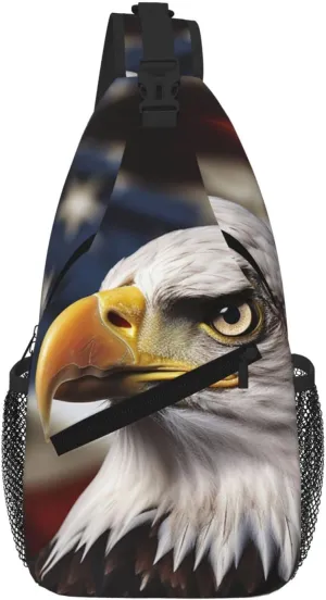 Sling Bag For Women Men Travel Hiking Backpack Crossbody Shoulder Chest Bags Bald Eagle Us Flag Pictures Casual Daypack