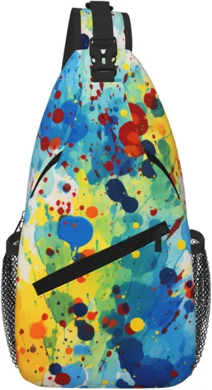 Sling Bag For Women Men Travel Hiking Backpack Crossbody Shoulder Chest Bags Primary Splatter Painting Casual Daypack