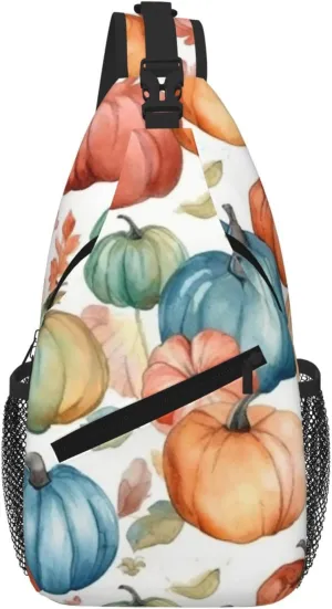 Sling Bag For Women Men Travel Hiking Backpack Crossbody Shoulder Chest Bags Watercolor Bright Pumpkin Casual Daypack