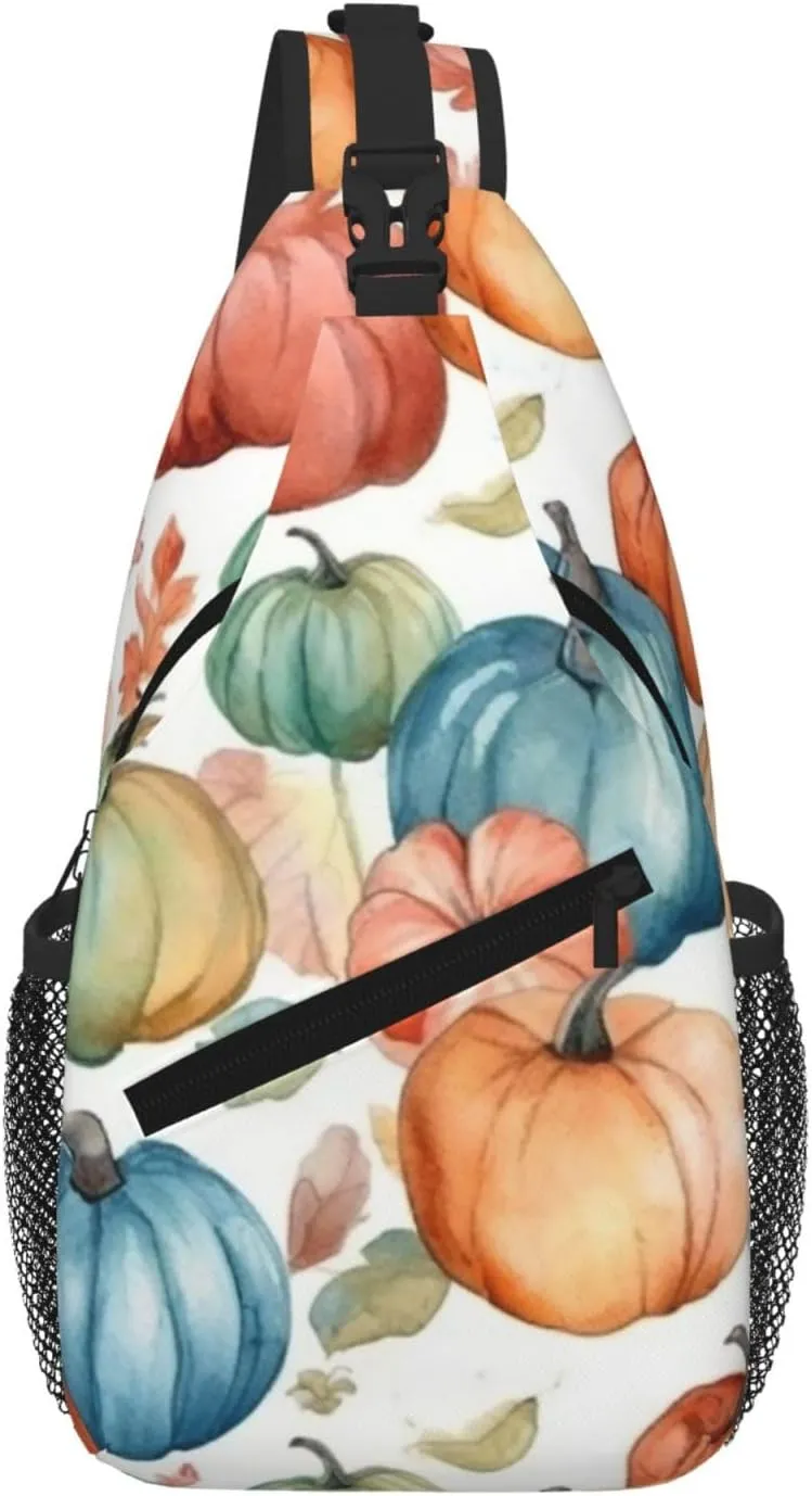 Sling Bag For Women Men Travel Hiking Backpack Crossbody Shoulder Chest Bags Watercolor Bright Pumpkin Casual Daypack