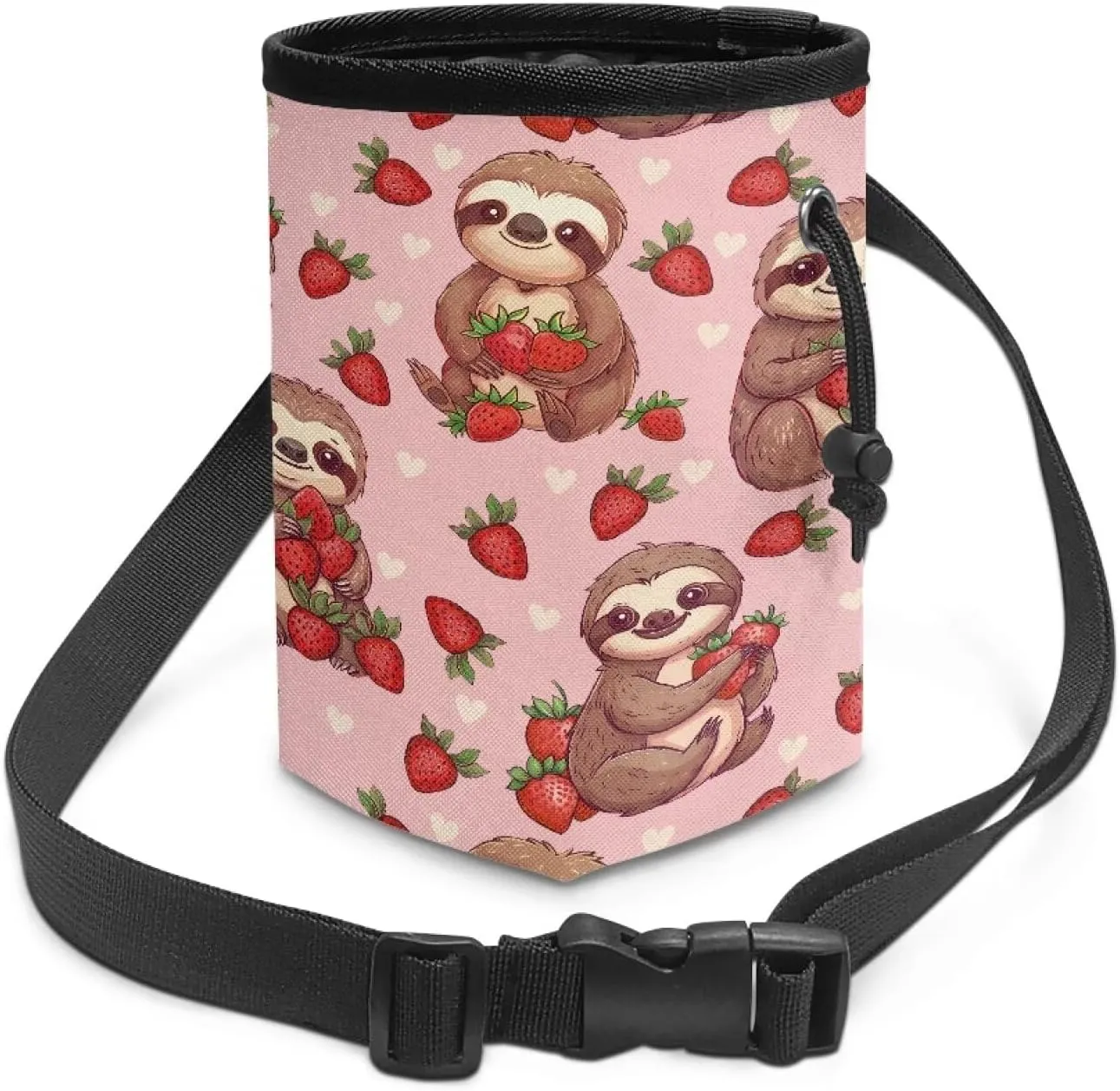Sloth Strawberry Puppy Training Pouch Treat Pouches for Pet Training, Dog Walking Bag Pet Feed Snack Reward Pouch Multiwear Treat Tote with Waist Belt Shoulder Strap