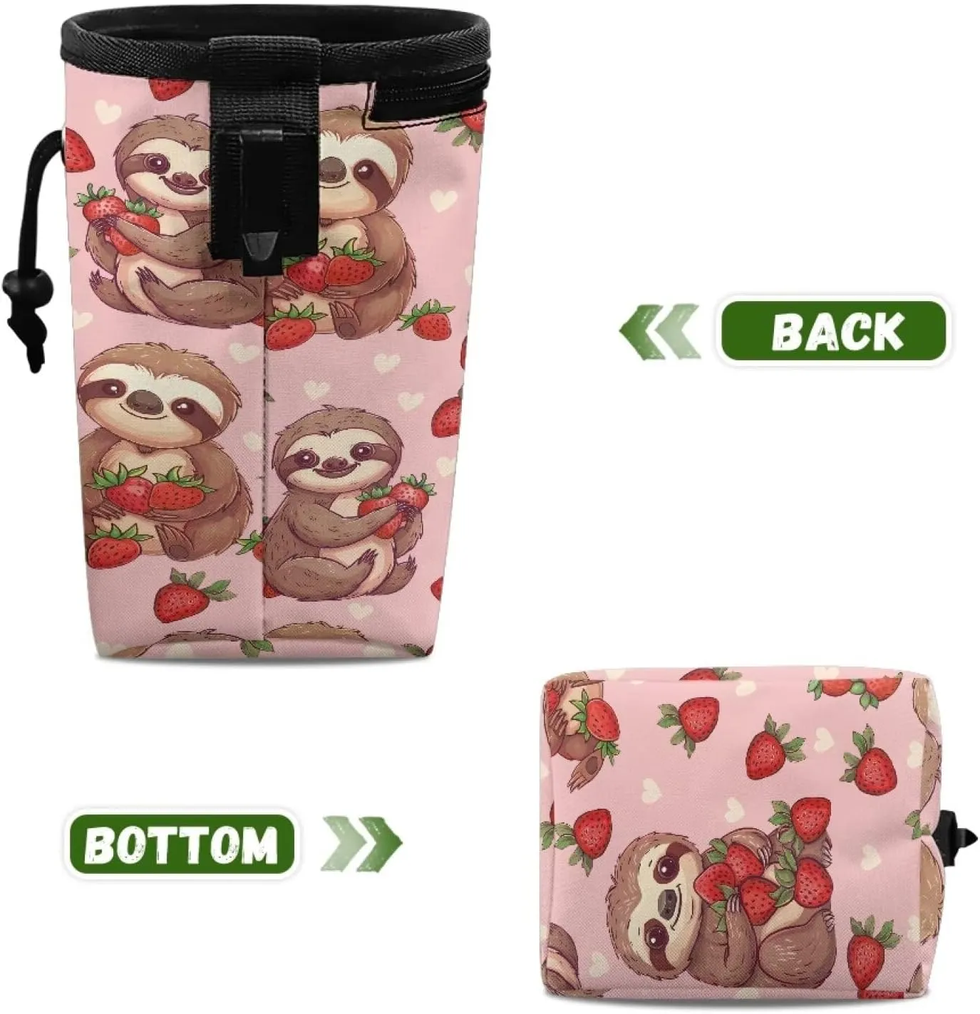 Sloth Strawberry Puppy Training Pouch Treat Pouches for Pet Training, Dog Walking Bag Pet Feed Snack Reward Pouch Multiwear Treat Tote with Waist Belt Shoulder Strap