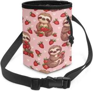 Sloth Strawberry Puppy Training Pouch Treat Pouches for Pet Training, Dog Walking Bag Pet Feed Snack Reward Pouch Multiwear Treat Tote with Waist Belt Shoulder Strap