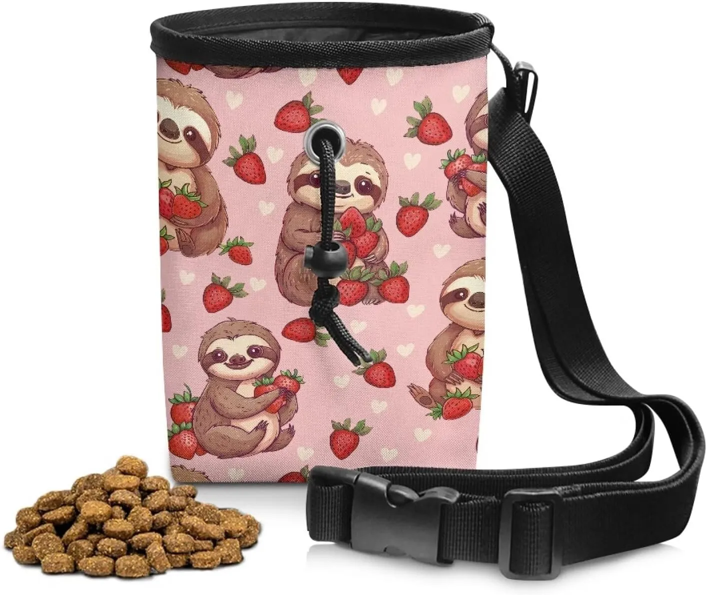 Sloth Strawberry Puppy Training Pouch Treat Pouches for Pet Training, Dog Walking Bag Pet Feed Snack Reward Pouch Multiwear Treat Tote with Waist Belt Shoulder Strap