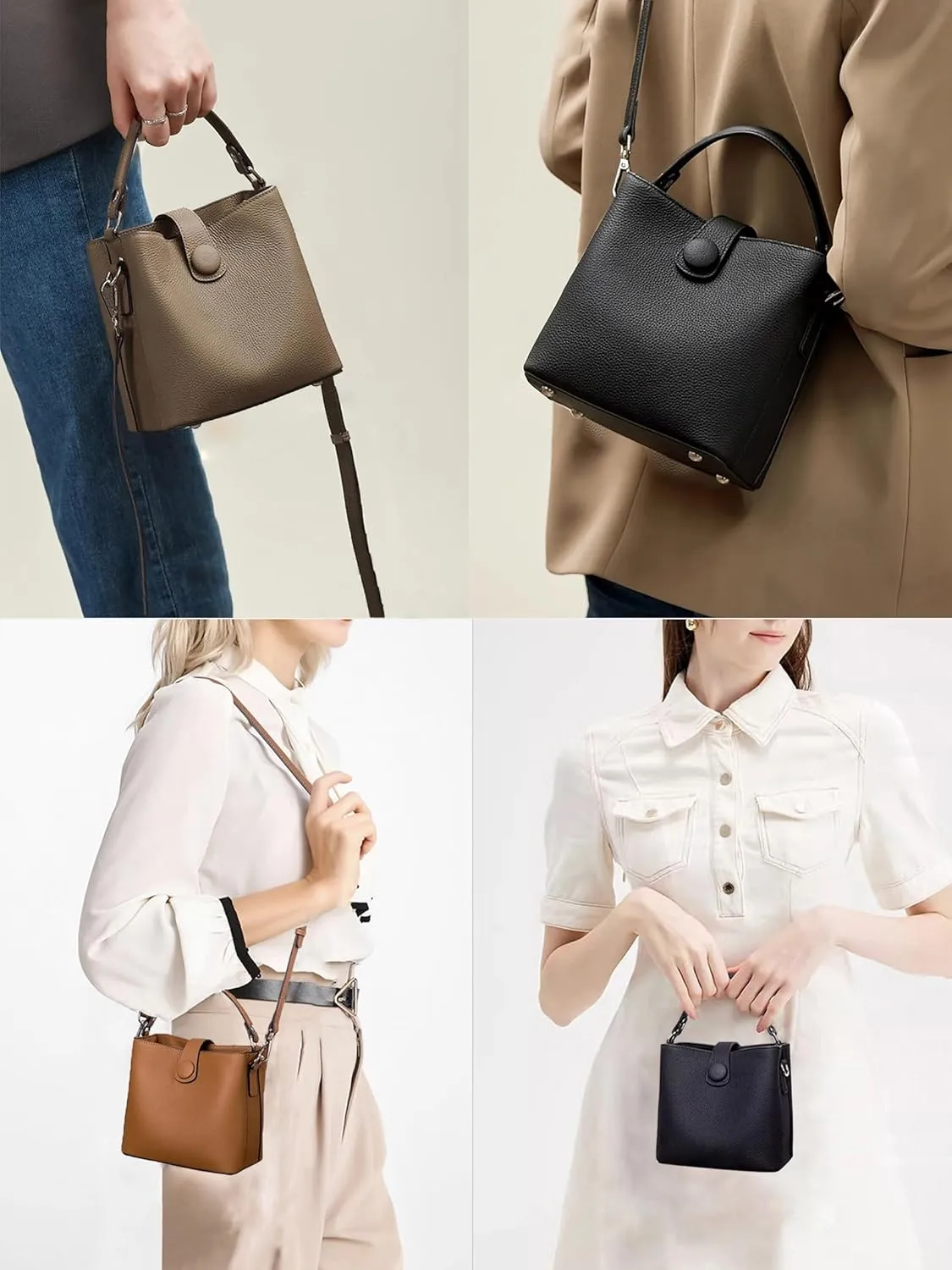 Small Bucket Bag for Women Genuine Leather Handbag Satchel Bag Small Purse for Women Top-Handle Bag Mini Crossbody Hand Bag