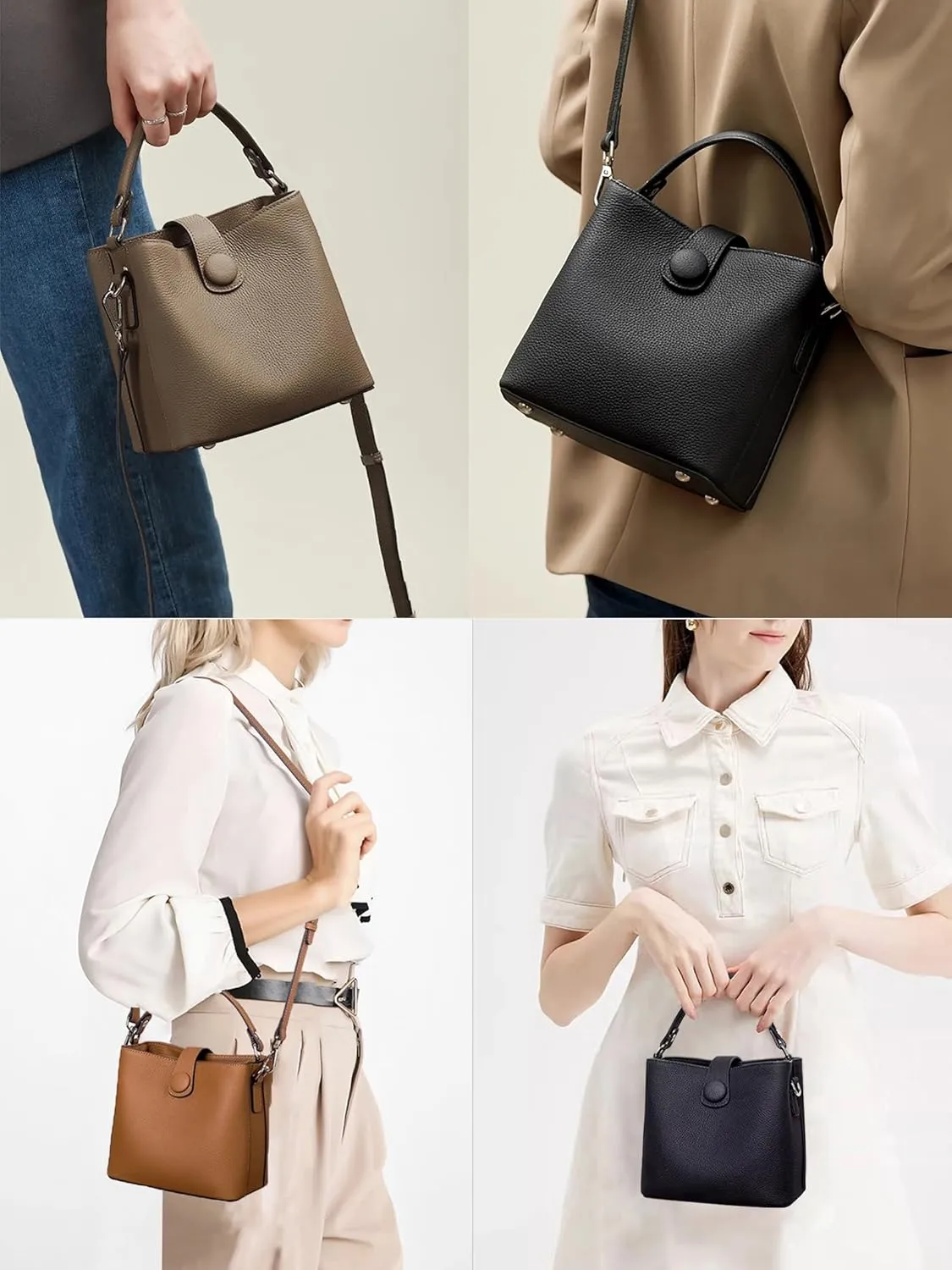 Small Bucket Bag for Women Genuine Leather Handbag Satchel Bag Small Purse for Women Top-Handle Bag Mini Crossbody Hand Bag