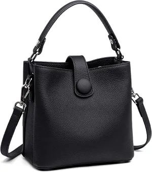 Small Bucket Bag for Women Genuine Leather Handbag Satchel Bag Small Purse for Women Top-Handle Bag Mini Crossbody Hand Bag