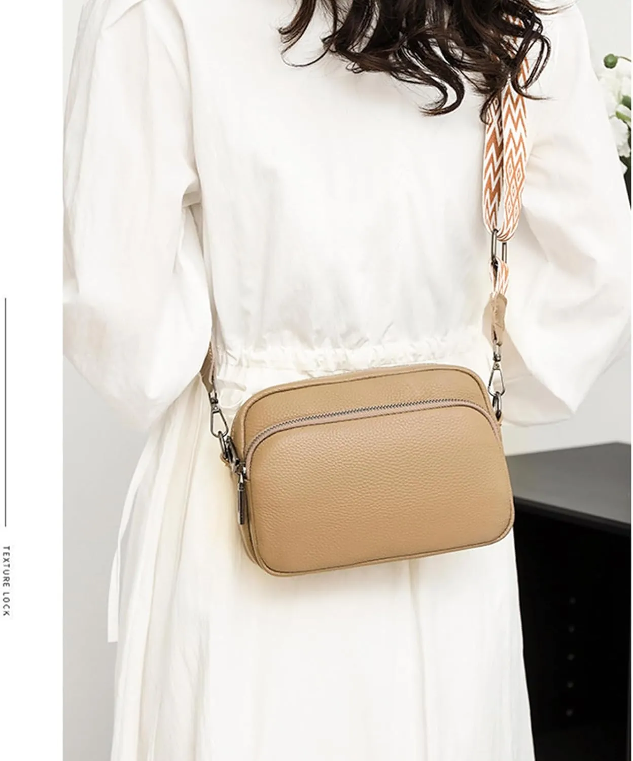 Small Crossbody Bag with Wide Guitar Strap Camera Purse Shoulder Handbag Satchel