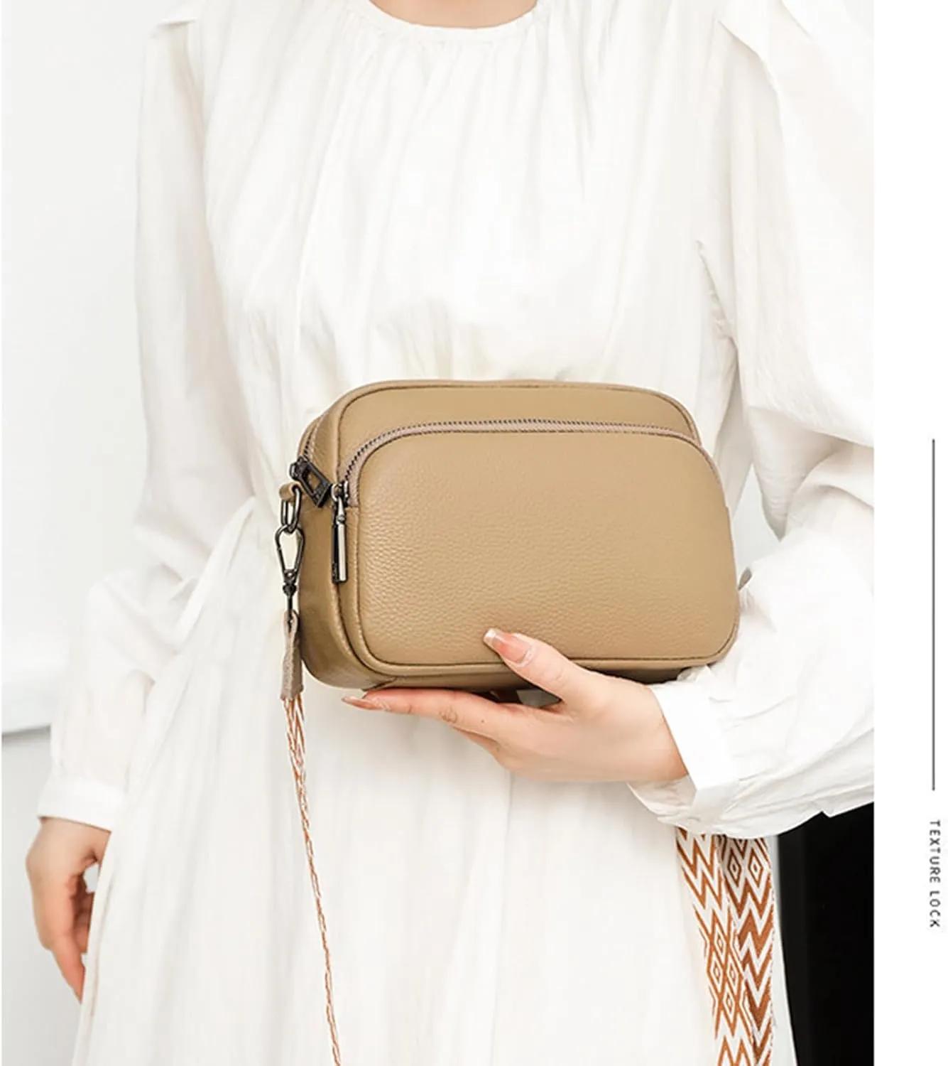 Small Crossbody Bag with Wide Guitar Strap Camera Purse Shoulder Handbag Satchel