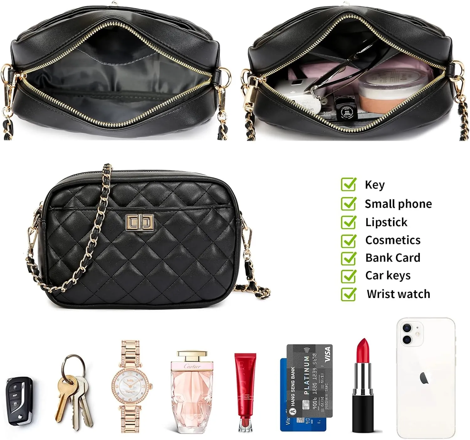Small Crossbody Bag with Wide Guitar Strap Camera Purse Shoulder Handbag Satchel