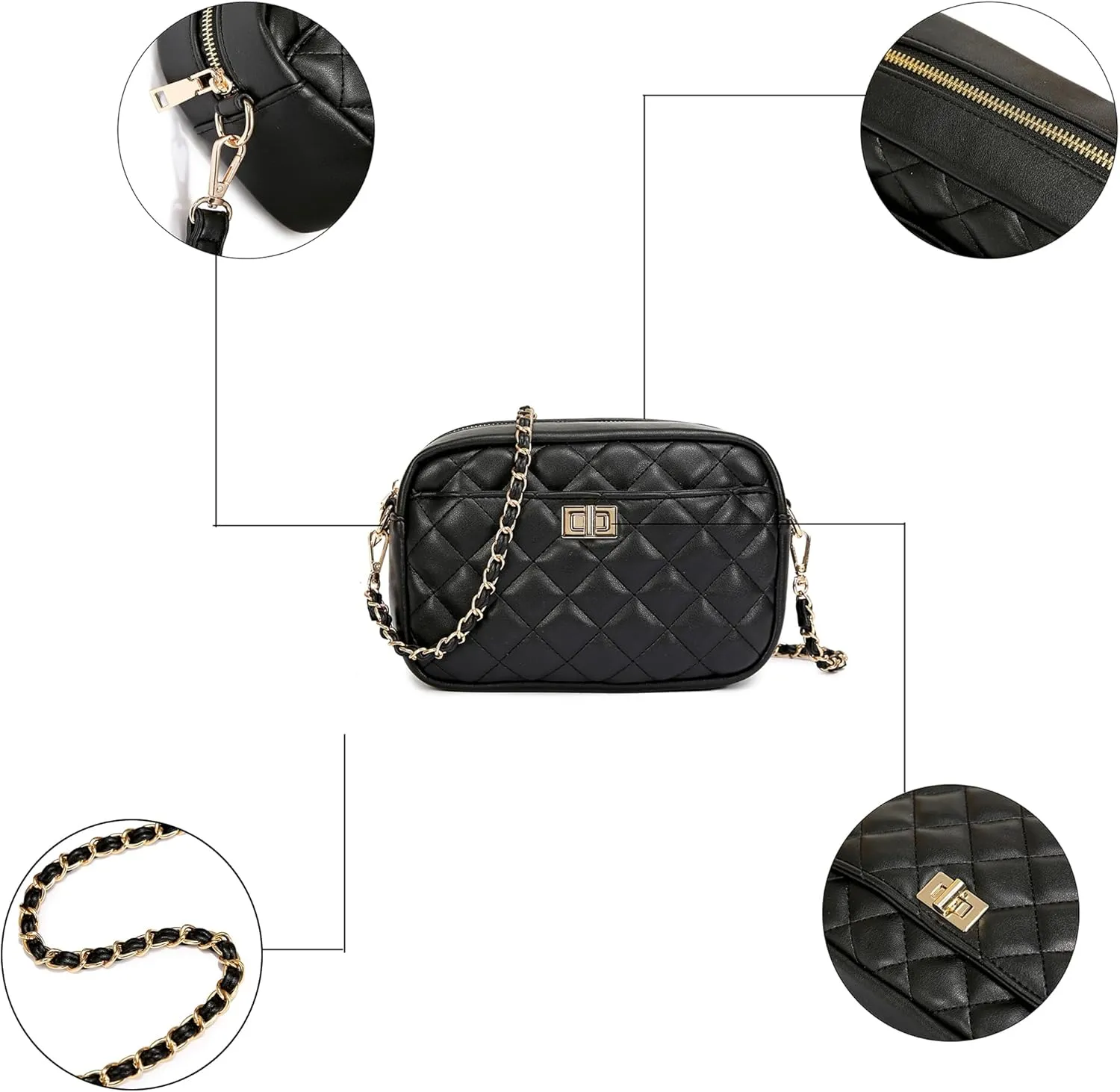 Small Crossbody Bag with Wide Guitar Strap Camera Purse Shoulder Handbag Satchel