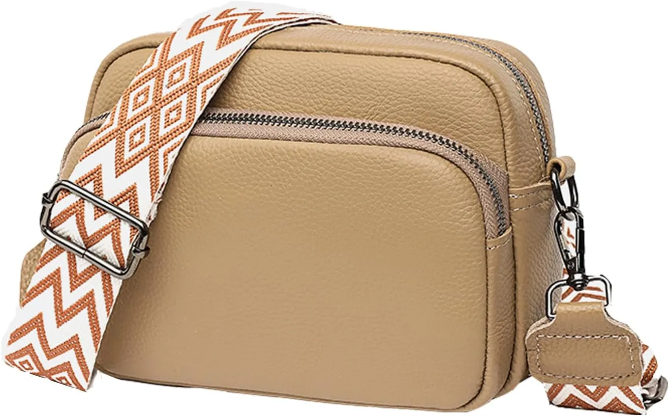 Small Crossbody Bag with Wide Guitar Strap Camera Purse Shoulder Handbag Satchel