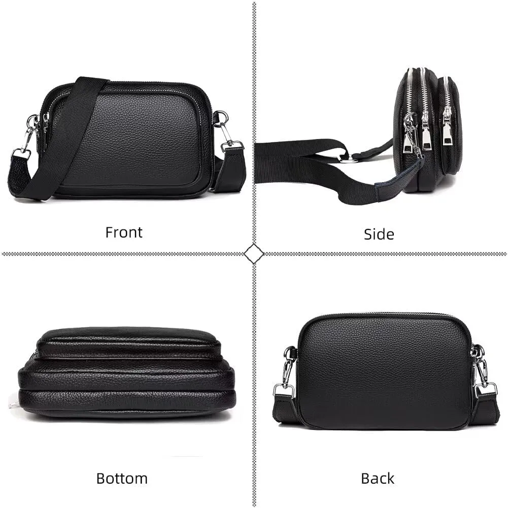 Small Crossbody Purse for Women Multi-pockets Shoulder Bag Lightweight Travel Purse Leather Camera Bag with Wide Strap